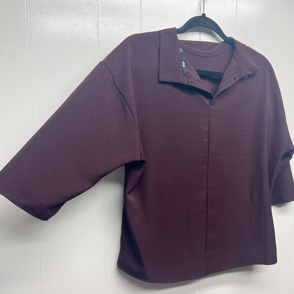 Uniqlo 3/4 Sleeve High Neck Purple Top Women's Size Small Office Casual Flawed - Picture 4 of 10